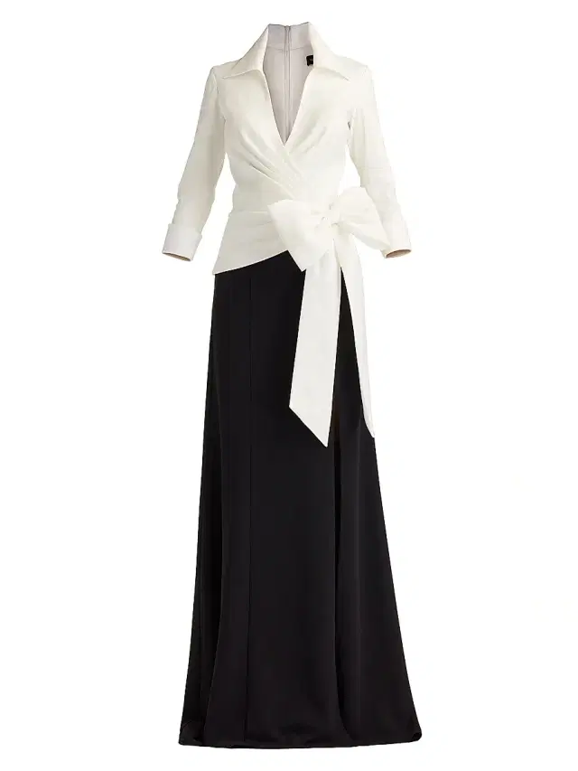 Women's Mixed-Media Bow Gown - White Black