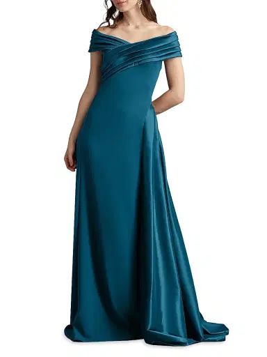 Tadashi Shoji Women's Elysian Draped Overlay Train Gown | Thumbnail 2