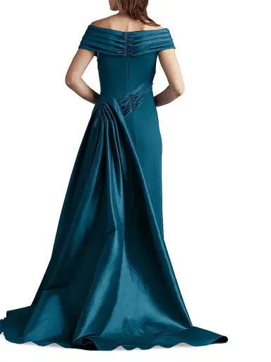 Tadashi Shoji Women's Elysian Draped Overlay Train Gown - Cerulean - Size 18 | Thumbnail 4