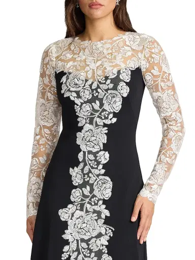 Tadashi Shoji Women's Kalico Embroidered Illusion Gown | Thumbnail 5 Tadashi Shoji Women's Kalico Embroidered Illusion Gown | Thumbnail 5
