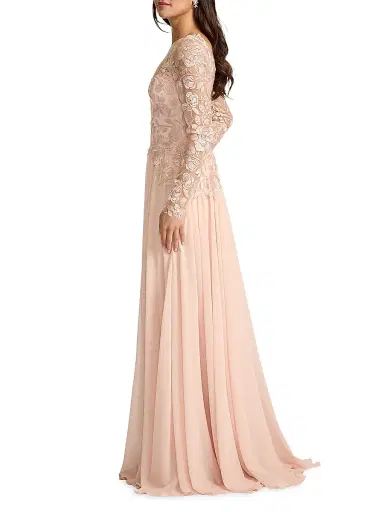 Tadashi Shoji Women's Lace-Embroidered Pleated Gown - Pale Pink - Size 16 | Thumbnail 2