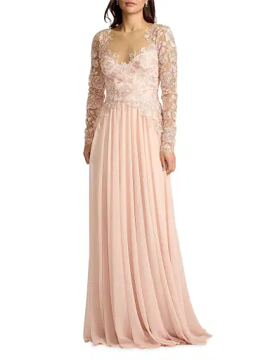 Tadashi Shoji Women's Lace-Embroidered Pleated Gown - Pale Pink - Size 16 | Thumbnail 3