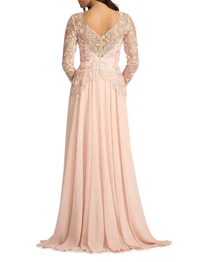 Tadashi Shoji Women's Lace-Embroidered Pleated Gown - Pale Pink - Size 16 | Thumbnail 4