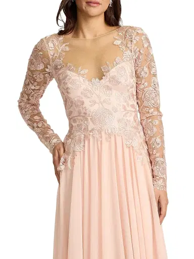 Tadashi Shoji Women's Lace-Embroidered Pleated Gown - Pale Pink - Size 16 | Thumbnail 5