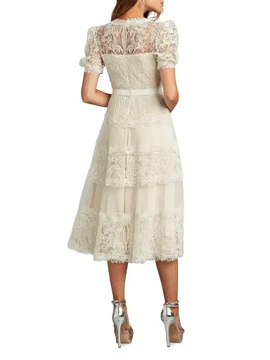 Tadashi Shoji Women's Corded Lace V-Neck Midi-Dress - White Petal - Size 14 | Thumbnail 2 Tadashi Shoji Women's Corded Lace V-Neck Midi-Dress - White Petal - Size 14 | Thumbnail 2