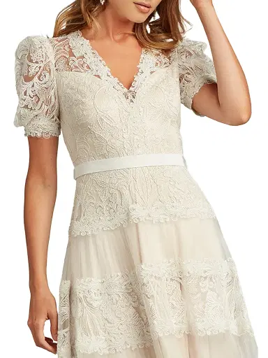 Tadashi Shoji Women's Corded Lace V-Neck Midi-Dress - White Petal - Size 14 | Thumbnail 3 Tadashi Shoji Women's Corded Lace V-Neck Midi-Dress - White Petal - Size 14 | Thumbnail 3