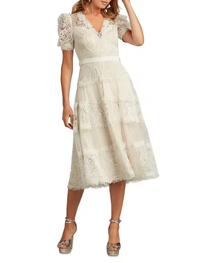 Tadashi Shoji Women's Corded Lace V-Neck Midi-Dress - White Petal - Size 14 | Thumbnail 1 Tadashi Shoji Women's Corded Lace V-Neck Midi-Dress - White Petal - Size 14 | Thumbnail 1