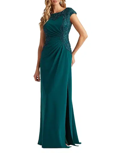 Tadashi Shoji Women's Lace-Trim Ruched Gown - Tea Leaf - Size 16 | Thumbnail 2 Tadashi Shoji Women's Lace-Trim Ruched Gown - Tea Leaf - Size 16 | Thumbnail 2