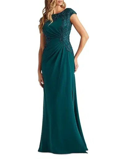 Tadashi Shoji Women's Lace-Trim Ruched Gown - Tea Leaf - Size 16 | Thumbnail 5 Tadashi Shoji Women's Lace-Trim Ruched Gown - Tea Leaf - Size 16 | Thumbnail 5