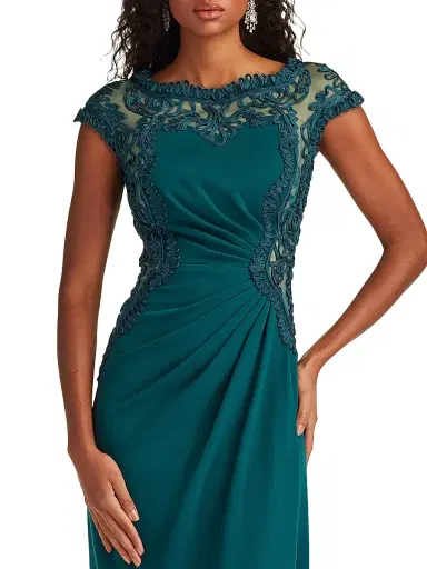 Tadashi Shoji Women's Lace-Trim Ruched Gown - Tea Leaf - Size 16 | Thumbnail 6 Tadashi Shoji Women's Lace-Trim Ruched Gown - Tea Leaf - Size 16 | Thumbnail 6