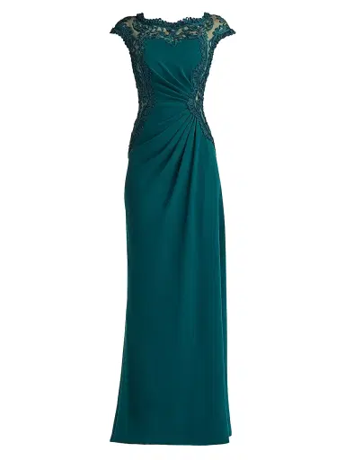 Tadashi Shoji Women's Lace-Trim Ruched Gown - Tea Leaf - Size 16 | Thumbnail 1 Tadashi Shoji Women's Lace-Trim Ruched Gown - Tea Leaf - Size 16 | Thumbnail 1