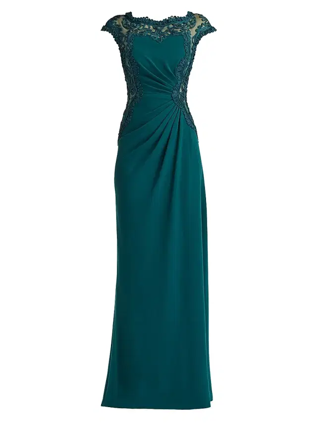 Women's Lace-Trim Ruched Gown - Tea Leaf