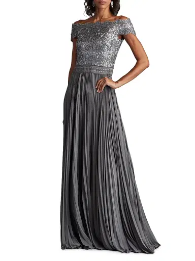 Tadashi Shoji Women's Sequined Lace Off-The-Shoulder Gown - Mist | Thumbnail 2 Tadashi Shoji Women's Sequined Lace Off-The-Shoulder Gown - Mist | Thumbnail 2