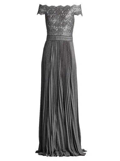 Tadashi Shoji Women's Sequined Lace Off-The-Shoulder Gown - Mist | Thumbnail 1 Tadashi Shoji Women's Sequined Lace Off-The-Shoulder Gown - Mist | Thumbnail 1
