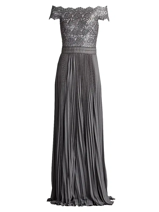Tadashi Shoji Women's Sequined Lace Off-The-Shoulder Gown - Mist