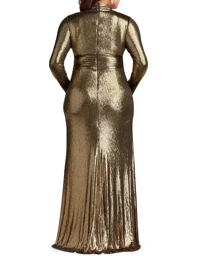 Tadashi Shoji Women's Plus Metallic Jersey V-Neck Gown - Bronze | Thumbnail 4