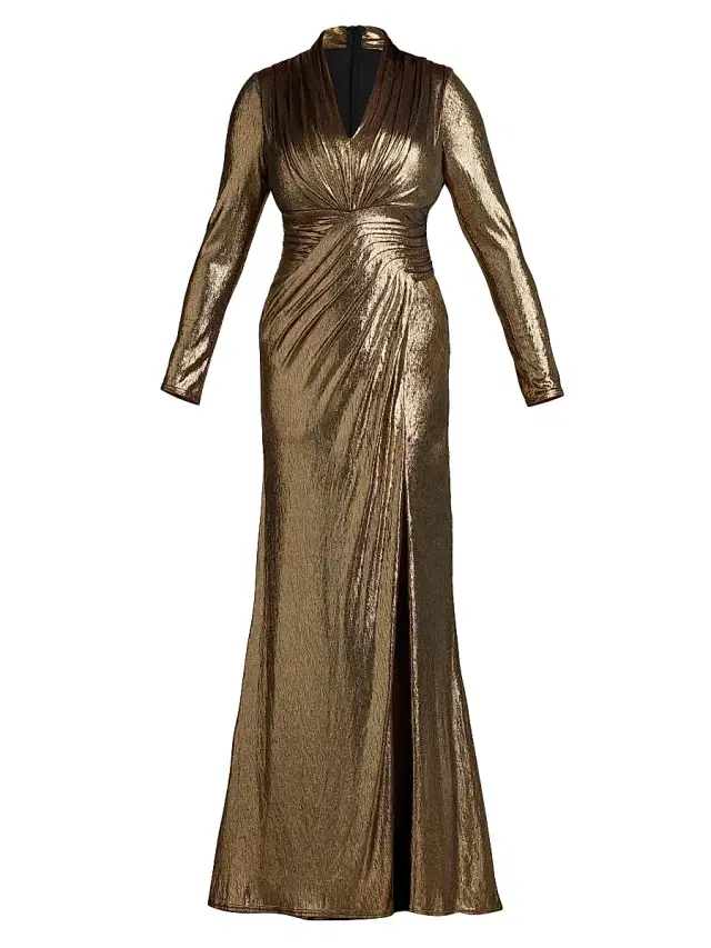 Women's Plus Metallic Jersey V-Neck Gown - Bronze