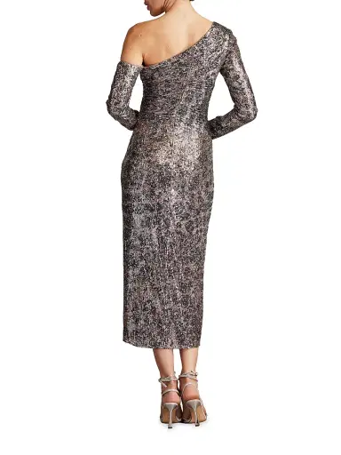 Sho by Tadashi Shoji Women's Sequined One-Shoulder Midi Dress - Leopard - Size Small | Thumbnail 5