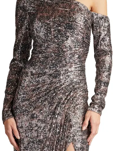 Sho by Tadashi Shoji Women's Sequined One-Shoulder Midi Dress - Leopard - Size Small | Thumbnail 6