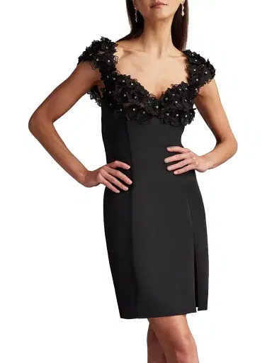 Tadashi Shoji Women's Floral-Appliquéd Minidress - Black - Size 14 | Thumbnail 3 Tadashi Shoji Women's Floral-Appliquéd Minidress - Black - Size 14 | Thumbnail 3