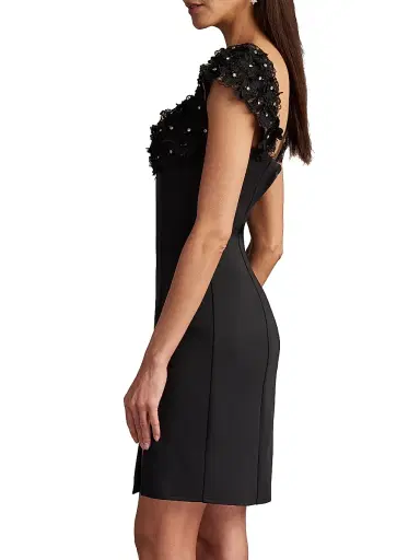 Tadashi Shoji Women's Floral-Appliquéd Minidress - Black - Size 14 | Thumbnail 4 Tadashi Shoji Women's Floral-Appliquéd Minidress - Black - Size 14 | Thumbnail 4
