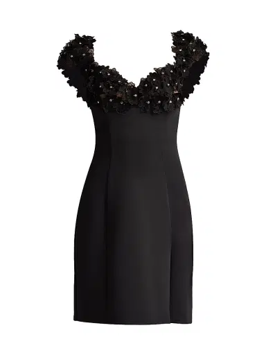 Tadashi Shoji Women's Floral-Appliquéd Minidress - Black - Size 14 | Thumbnail 1 Tadashi Shoji Women's Floral-Appliquéd Minidress - Black - Size 14 | Thumbnail 1