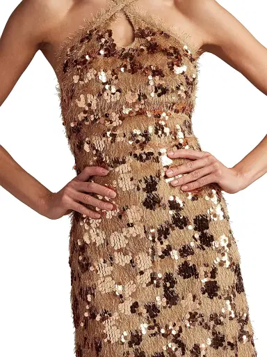 Tadashi Shoji Women's Sequined Crisscross Minidress - Golden | Thumbnail 6