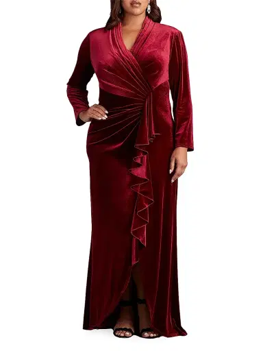 Tadashi Shoji Women's Plus Velvet Ruffle-Front Gown | Thumbnail 2