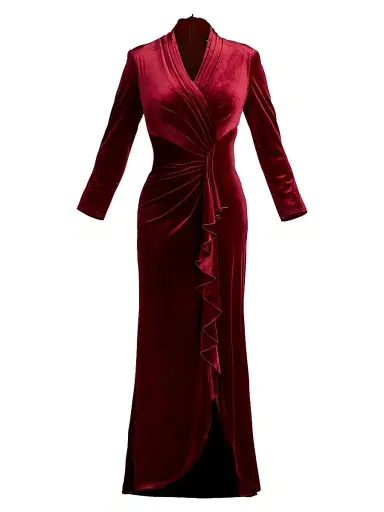 Tadashi Shoji Women's Plus Velvet Ruffle-Front Gown | Thumbnail 1