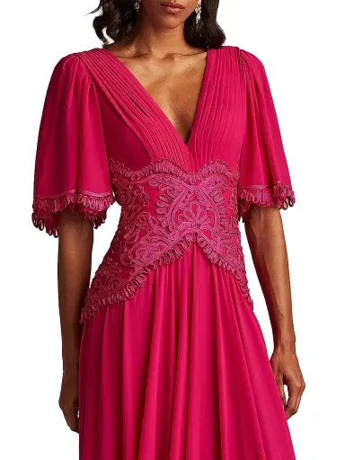 Tadashi Shoji Women's Lace-Trim Pleated Gown - Hibiscus - Size 14 | Thumbnail 5