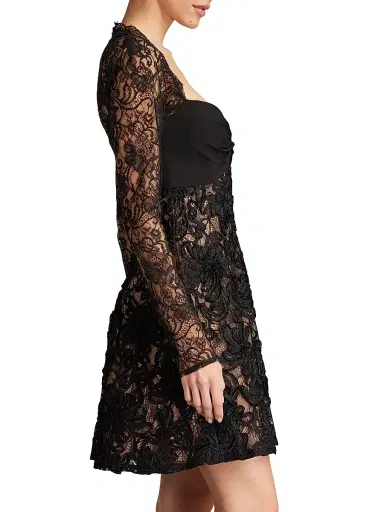 Sho by Tadashi Shoji Women's Floral Lace Long-Sleeve Minidress - Black Beige | Thumbnail 4