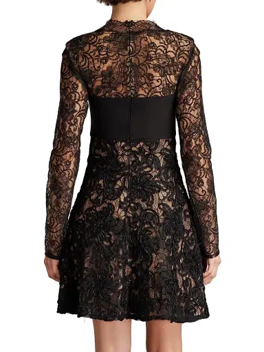 Sho by Tadashi Shoji Women's Floral Lace Long-Sleeve Minidress - Black Beige | Thumbnail 5