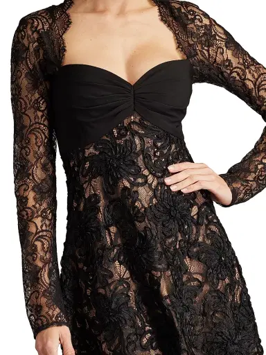 Sho by Tadashi Shoji Women's Floral Lace Long-Sleeve Minidress - Black Beige | Thumbnail 6