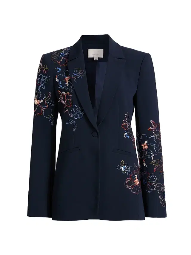 Women's Blooming Linework Karlie Single-Breasted Blazer - Navy Multi