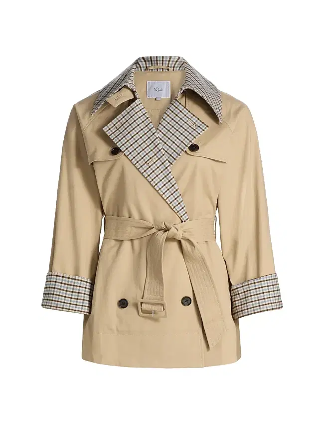 Rails Women's Lucien Plaid-Trim Stretch-Cotton Crop Trench Coat - Sand