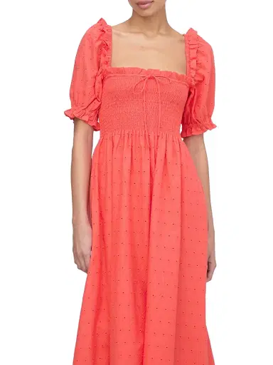 Hill House Home Women's The Scarlett Midi Nap Dress - Coral Daisy Broderie | Thumbnail 3 Hill House Home Women's The Scarlett Midi Nap Dress - Coral Daisy Broderie | Thumbnail 3
