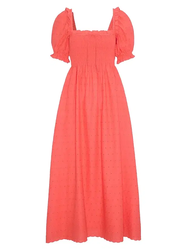 Hill House Home Women's The Scarlett Midi Nap Dress - Coral Daisy Broderie