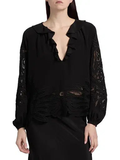 Ulla Johnson Women's Adonis Silk Puff-Sleeve Blouse - Noir - Size 6 | Thumbnail 3