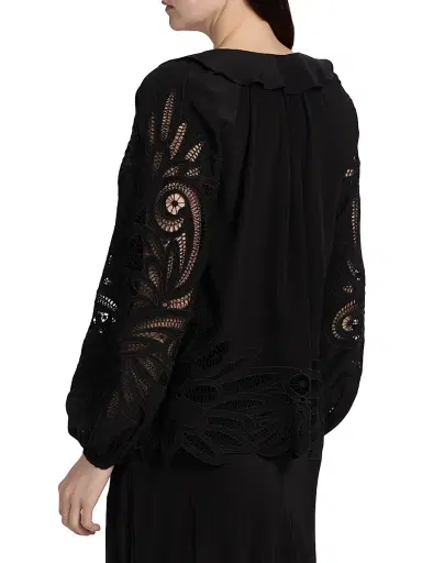Ulla Johnson Women's Adonis Silk Puff-Sleeve Blouse - Noir - Size 6 | Thumbnail 5
