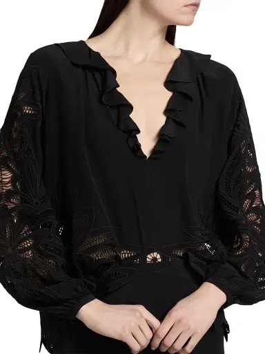 Ulla Johnson Women's Adonis Silk Puff-Sleeve Blouse - Noir - Size 6 | Thumbnail 6