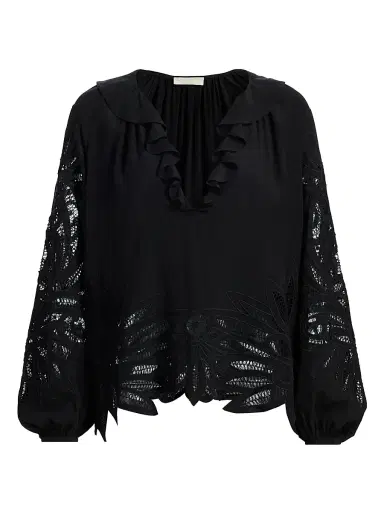 Ulla Johnson Women's Adonis Silk Puff-Sleeve Blouse - Noir - Size 6 | Thumbnail 1