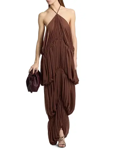 Ronny Kobo Women's Bia Pleated Tiered Balloon Halterneck Maxi Dress - Tobacco | Thumbnail 2