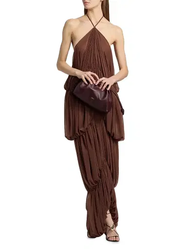 Ronny Kobo Women's Bia Pleated Tiered Balloon Halterneck Maxi Dress - Tobacco | Thumbnail 3