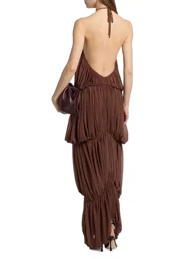 Ronny Kobo Women's Bia Pleated Tiered Balloon Halterneck Maxi Dress - Tobacco | Thumbnail 5