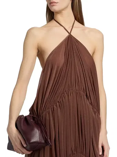 Ronny Kobo Women's Bia Pleated Tiered Balloon Halterneck Maxi Dress - Tobacco | Thumbnail 6