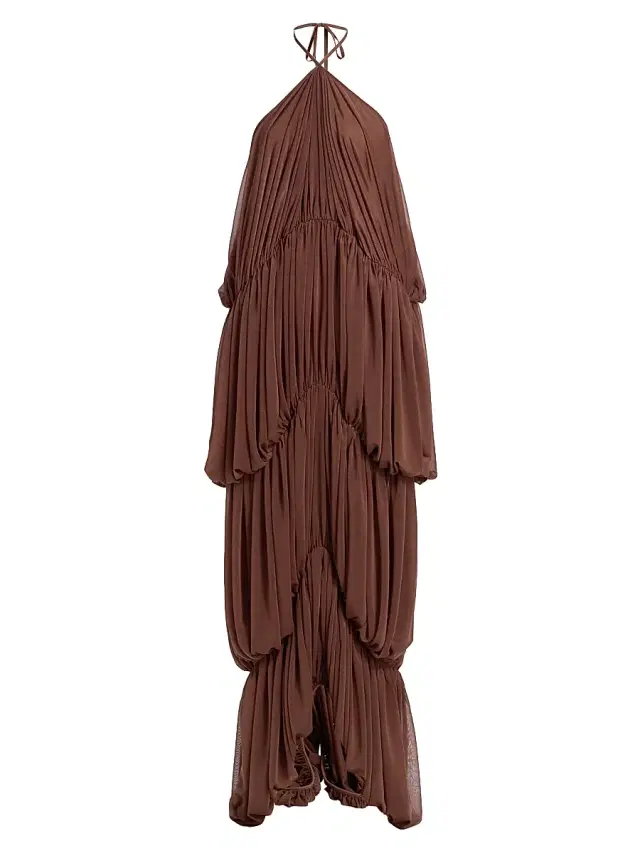 Women's Bia Pleated Tiered Balloon Halterneck Maxi Dress - Tobacco
