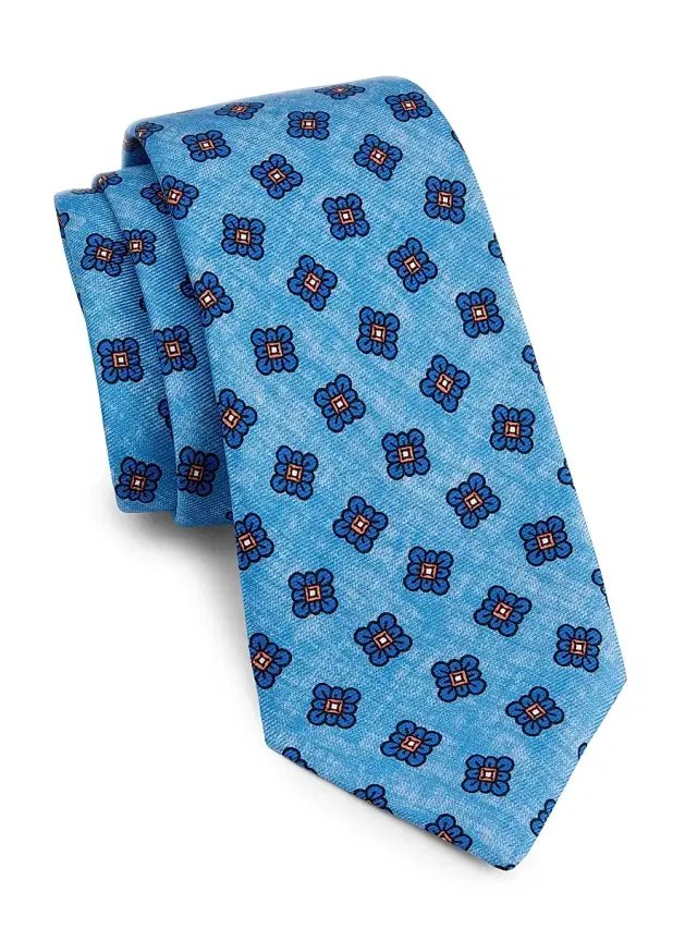 Men's Medallion-Print Silk Tie - Turquoise