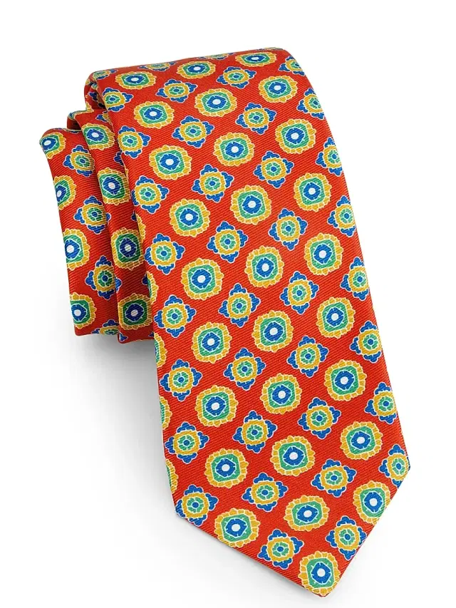 Kiton Men's Medallion-Print Silk Tie - Red