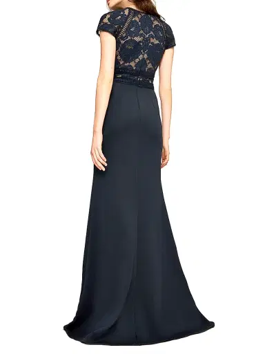 Tadashi Shoji Women's Floral Embroidered Crepe Gown - Navy Beige - Size 14 | Thumbnail 2