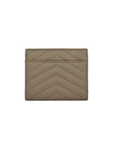 Saint Laurent Women's Cassandre Compact Tri Fold Wallet in Grain De Poudre Leather - Light Taupe | Thumbnail 2